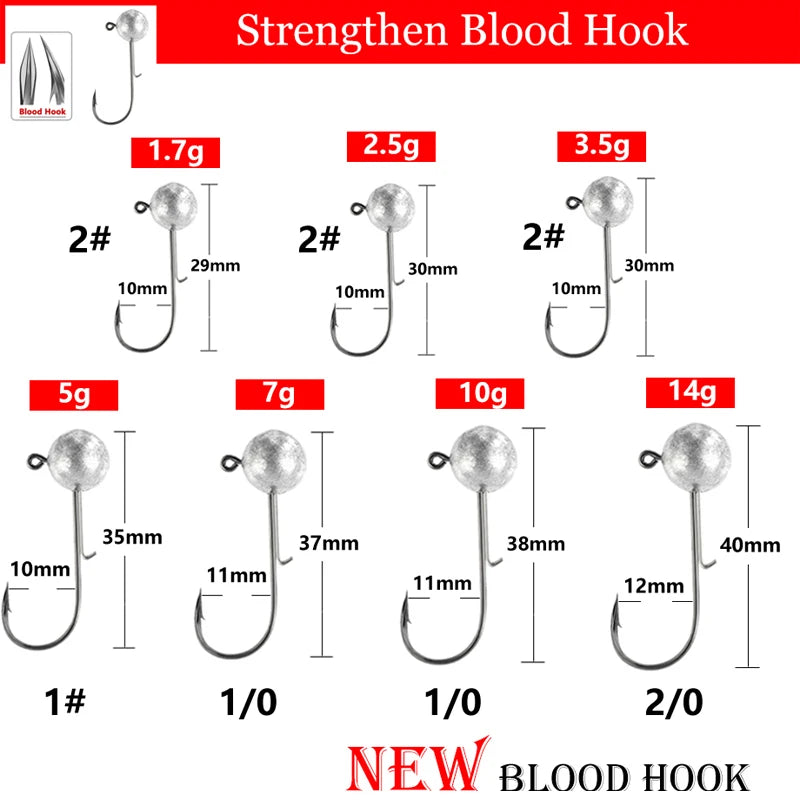 10pcs/lot big head jigs hook 1g-20g All size Round Ball Jig Head Hook