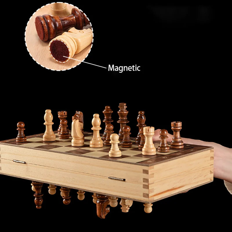 Chess Set - Magnetic Foldable Portable Solid Wood Chess Board -