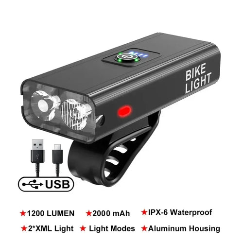 Waterproof LED Bicycle Headlight T6 10W 1200LM 6 Modes USB