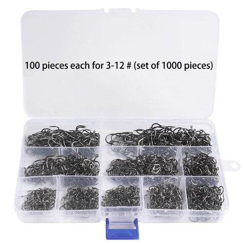 1000PCS Fishing Hooks Set High Carbon Steel Sharp Durable Barbed