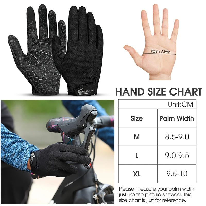 WEST BIKING Summer Cycling Gloves Full Finger MTB Bike Gloves Touch