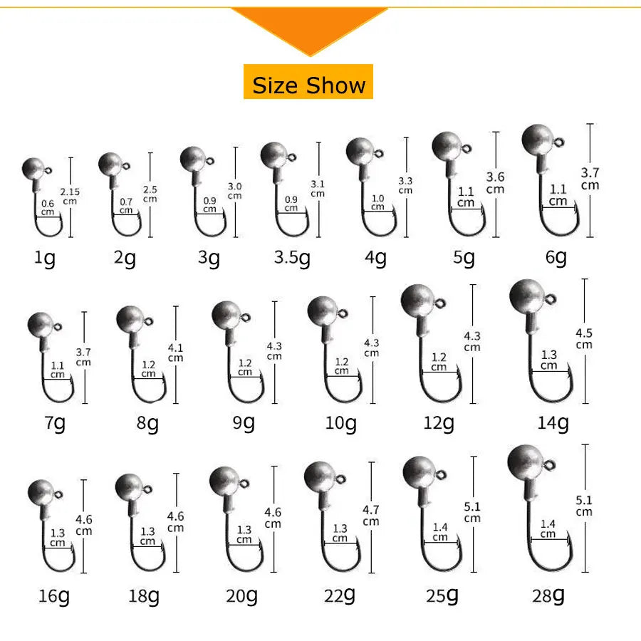 JYJ 1g 2g 3g 4g 5g 10g 20g 22g 25g 28g crank Jig head hook fishing