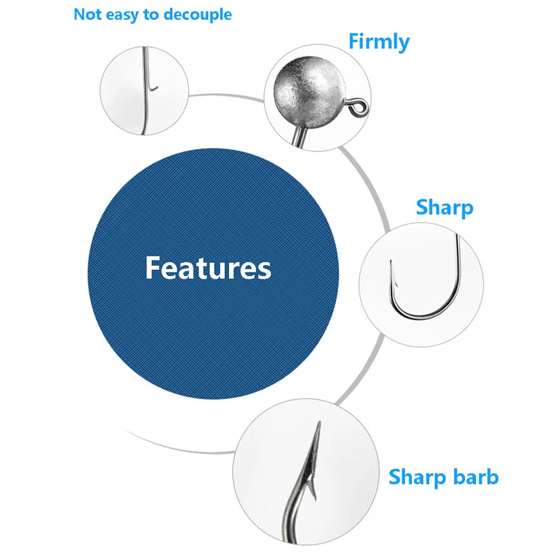 10pcs/lot big head jigs hook 1g-20g All size Round Ball Jig Head Hook