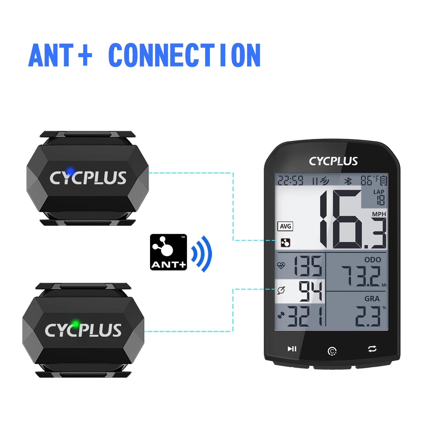 CYCPLUS Cadence Speed Dual Sensor Bike Computer Speedometer ANT+