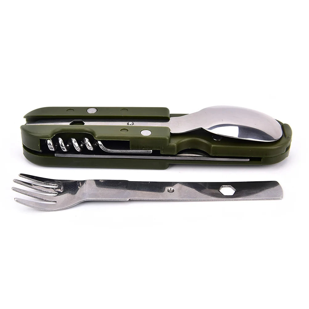2022 Outdoor Portable Army Green Folding Camping Cutlery Knife Fork
