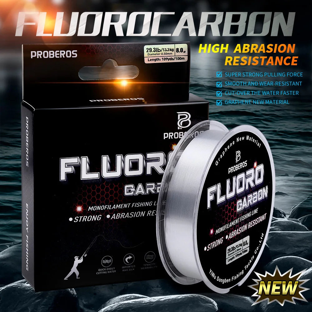 PROBEROS 100M Fluorocarbon Coating Fishing Line 2.2LB-29.3LB Carbon