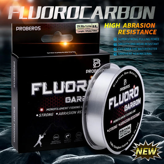 PROBEROS 100M Fluorocarbon Coating Fishing Line 2.2LB-29.3LB Carbon