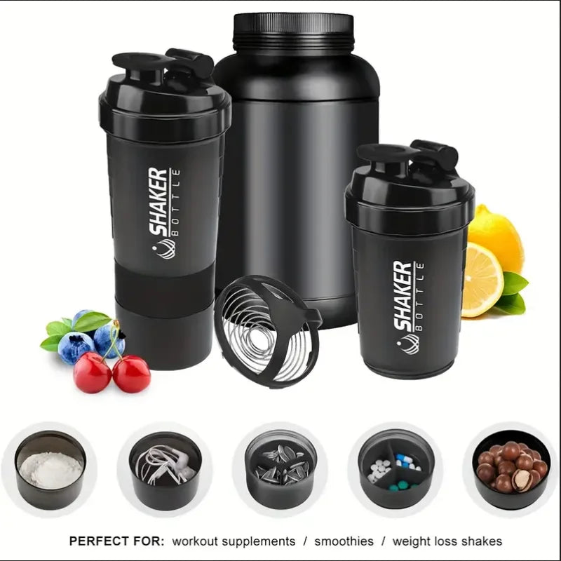Shaker Bottle With Power Container 2 Tiers Protein Shakes Powder