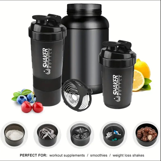 Shaker Bottle With Power Container 2 Tiers Protein Shakes Powder