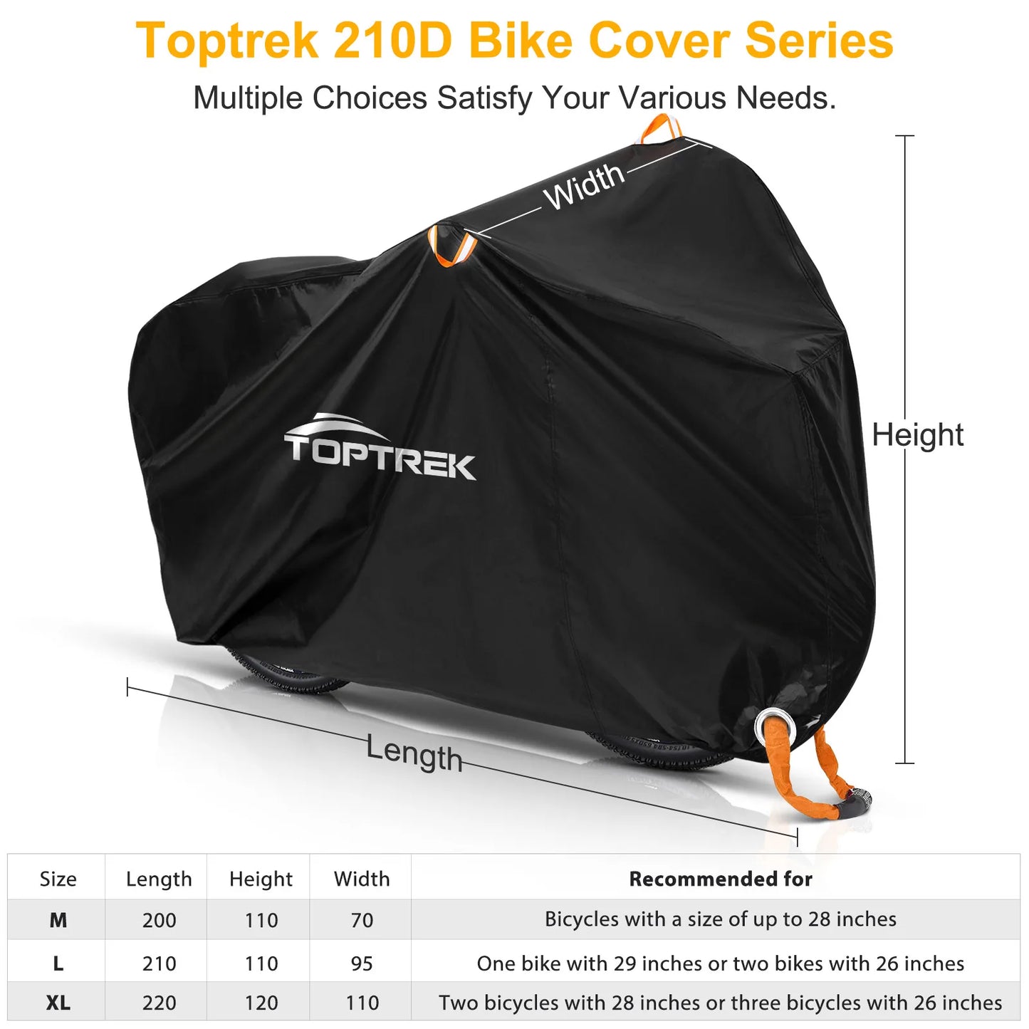 Toptrek Bike Cover 210T High Quality Bicycle Protector Multipurpose