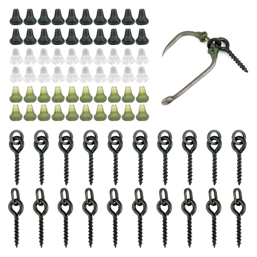 Hirisi 70pcs Carp Fishing Accessories Fishing Hook Bait Screw Stopper