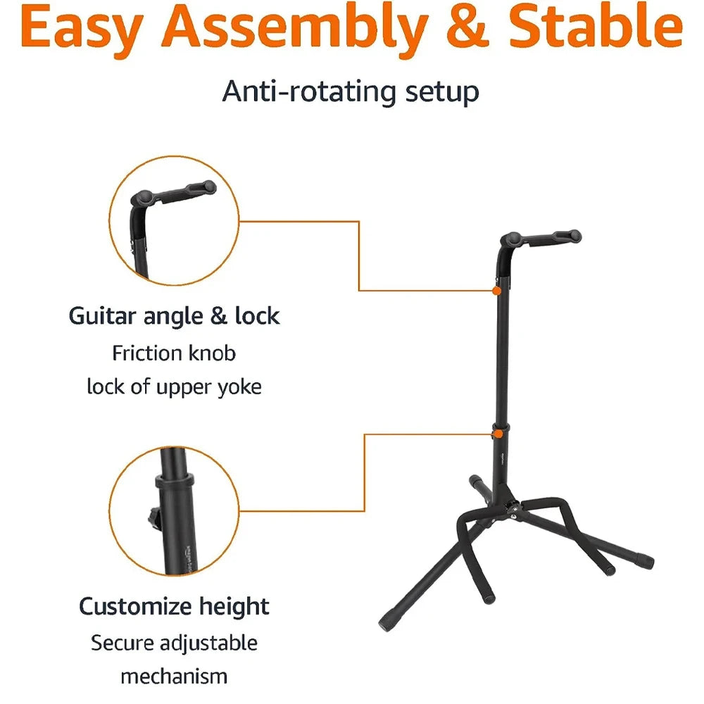 Portable Universal Guitar Stand - Collapsible Single Stand with Safety
