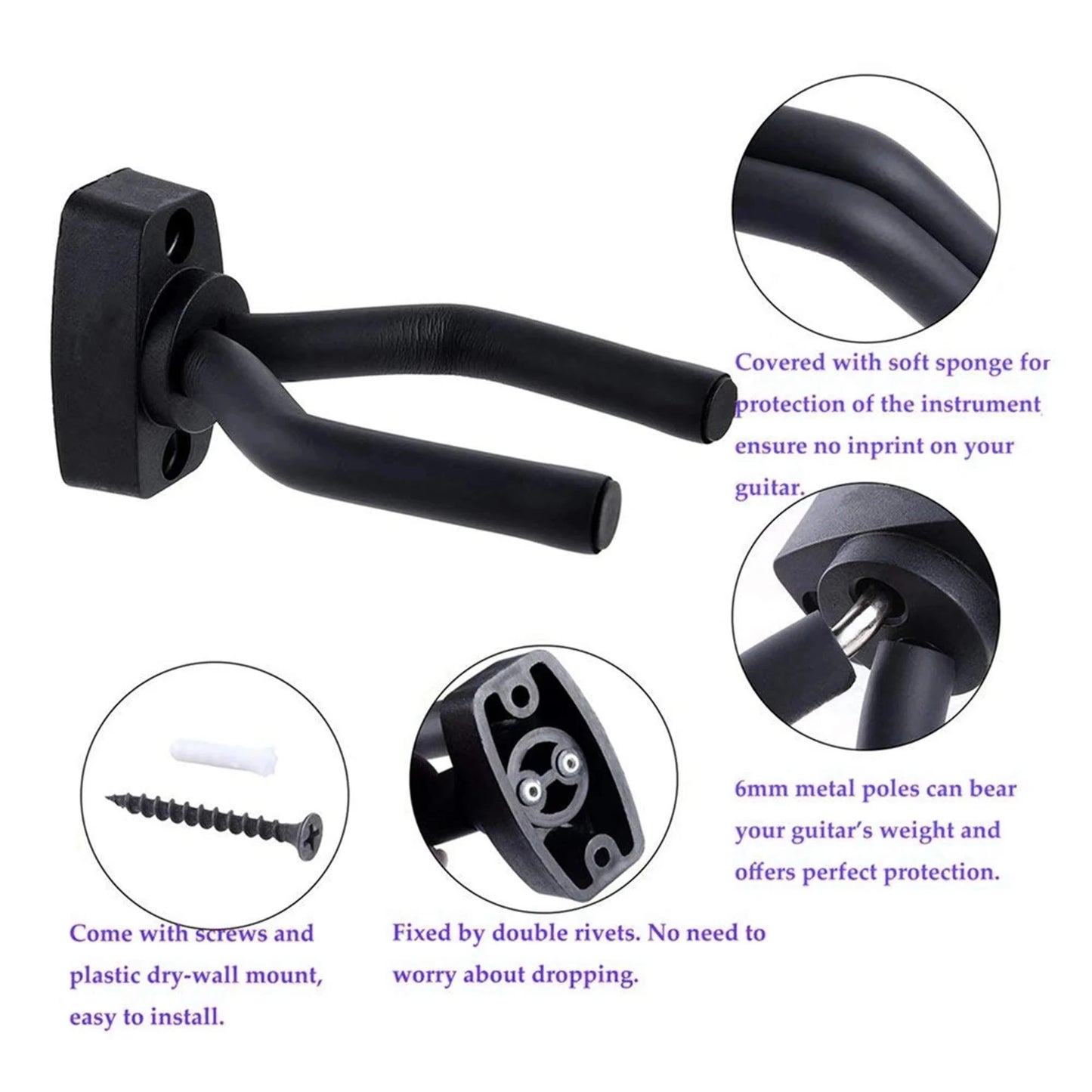 1/2 Pcs Wall Mount Guitar Hanger Hook Non-slip Holder Stand for