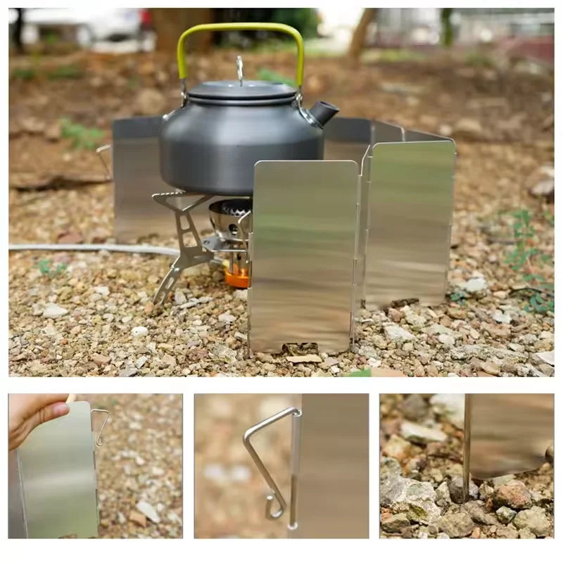 Outdoor Stove Wind Shield Camping Windscreen 9 Plates Foldable Gas