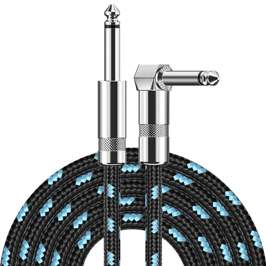 Electric Guitar Cable Braided 1/4 ft Jack 90 Degree TS 6.5mm Audio