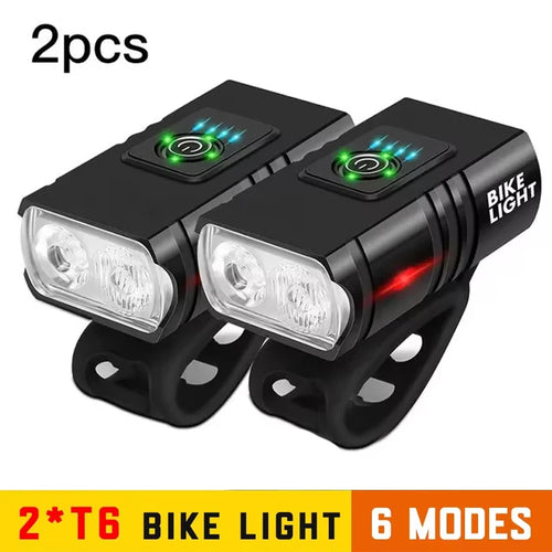 BK02 Bike Light USB Rechargeable T6 LED Bicycle Lights 6 Modes MTB