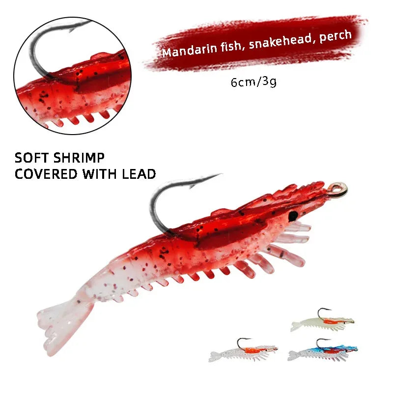 4pcs Luminous Simulation Shrimp Soft Bait Artificial Soft Rigs Fishing
