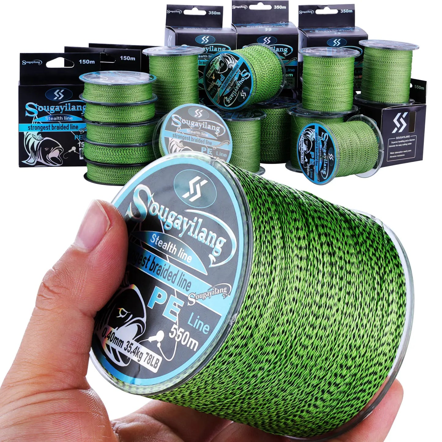 Sougayilang 150M 350M PE Braid Fishing Line 4 Strands Speckled