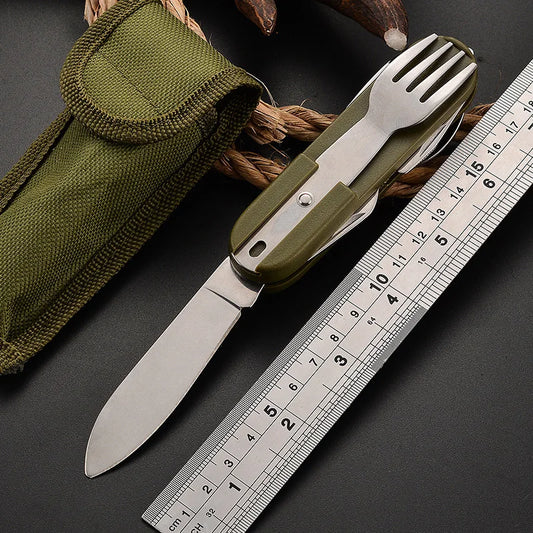 7in1 Multi Function Outdoor Diner Stainless Steel Folding Fork Knife