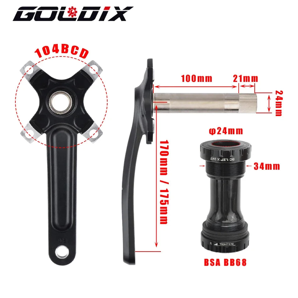 GOLDIX 104BCD Wide and narrow teeth bicycle crankset 170/175mm crank