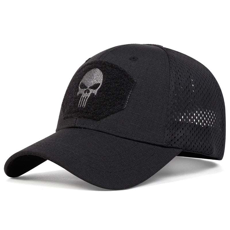 Unisex Skull Embroidered Top with Patch Breathable Baseball Caps
