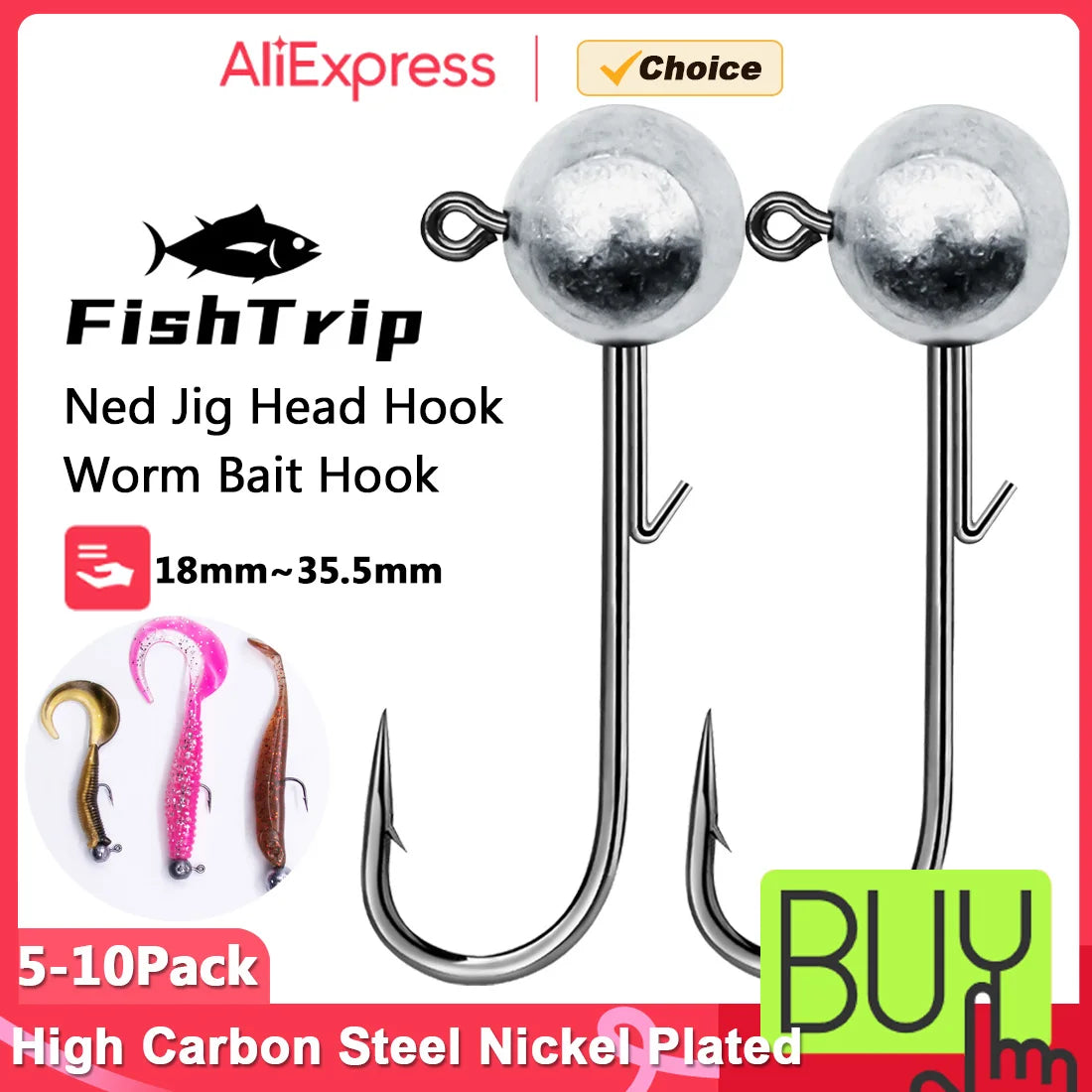 FishTrip 5~10pcs Ned Jig Heads Fishing Hook 2g~17g Soft Lures Worm