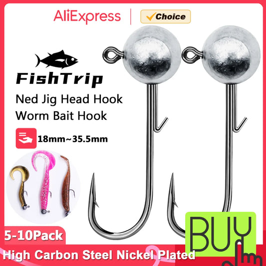 FishTrip 5~10pcs Ned Jig Heads Fishing Hook 2g~17g Soft Lures Worm