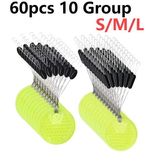 60Pcs 10Set Space Beans Rubber Carp Fishing Equipment Black Rubber
