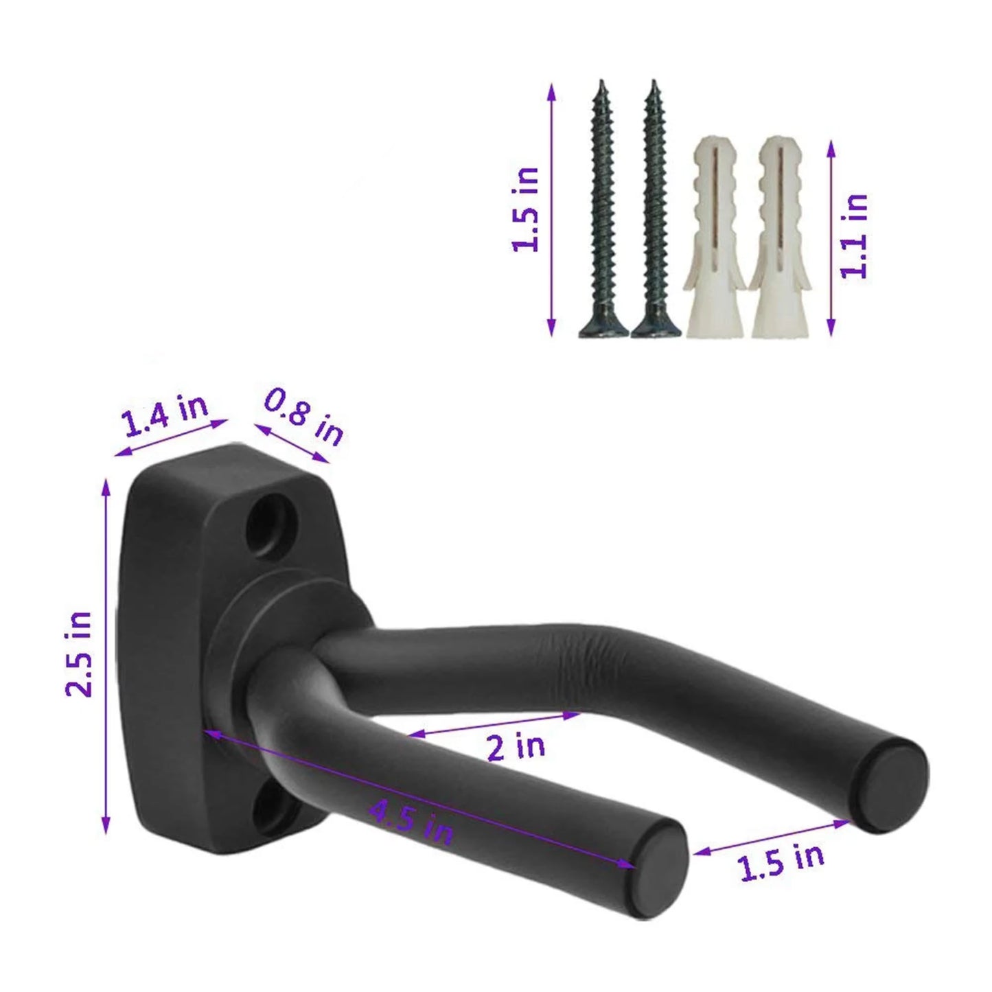 Wall hanger for guitar from 1 to 10 pieces, black hook for all sizes,