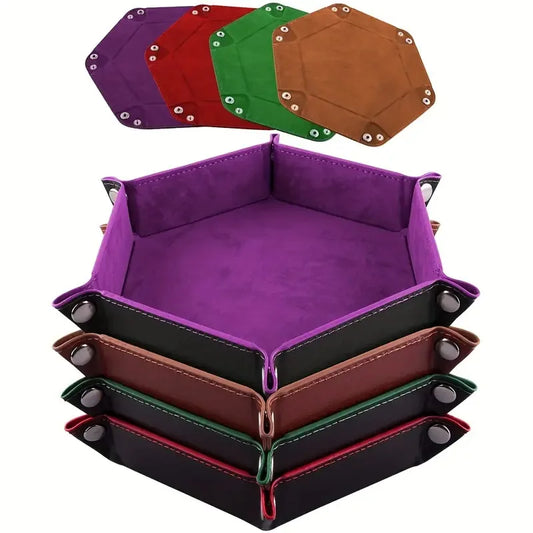1pc PU Leather Velvet Folding Storage Tray, Hexagonal Dice Tray, Dice