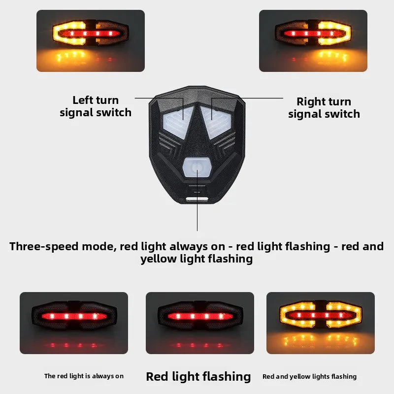 Wireless bicycle steering remote control warning tail light with horn,