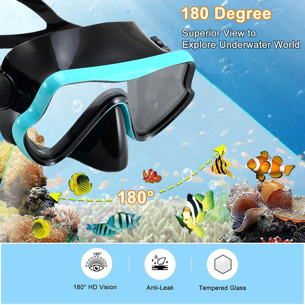 Scuba Diving Mask Snorkel Set For Adults Tempered Glass Professional