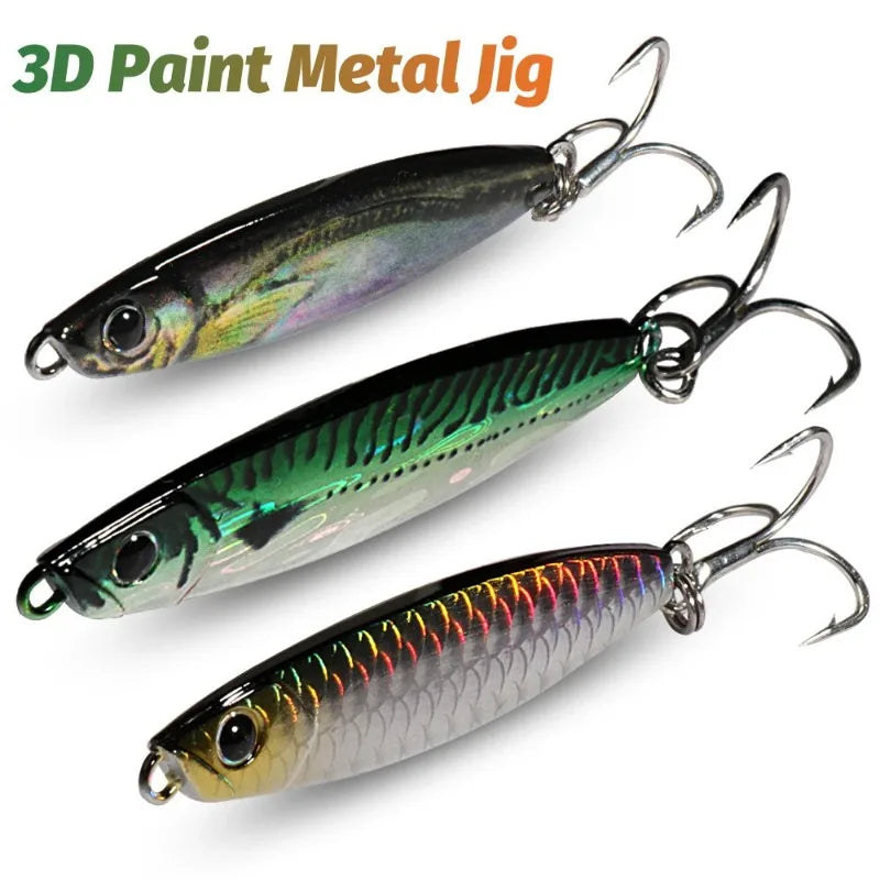 Metal Jig Fishing Lure 10g 20g Cast Hook Swimbait 3D Laser Wobbler