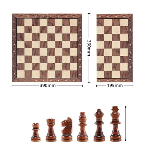 Chess Set - Magnetic Foldable Portable Solid Wood Chess Board -