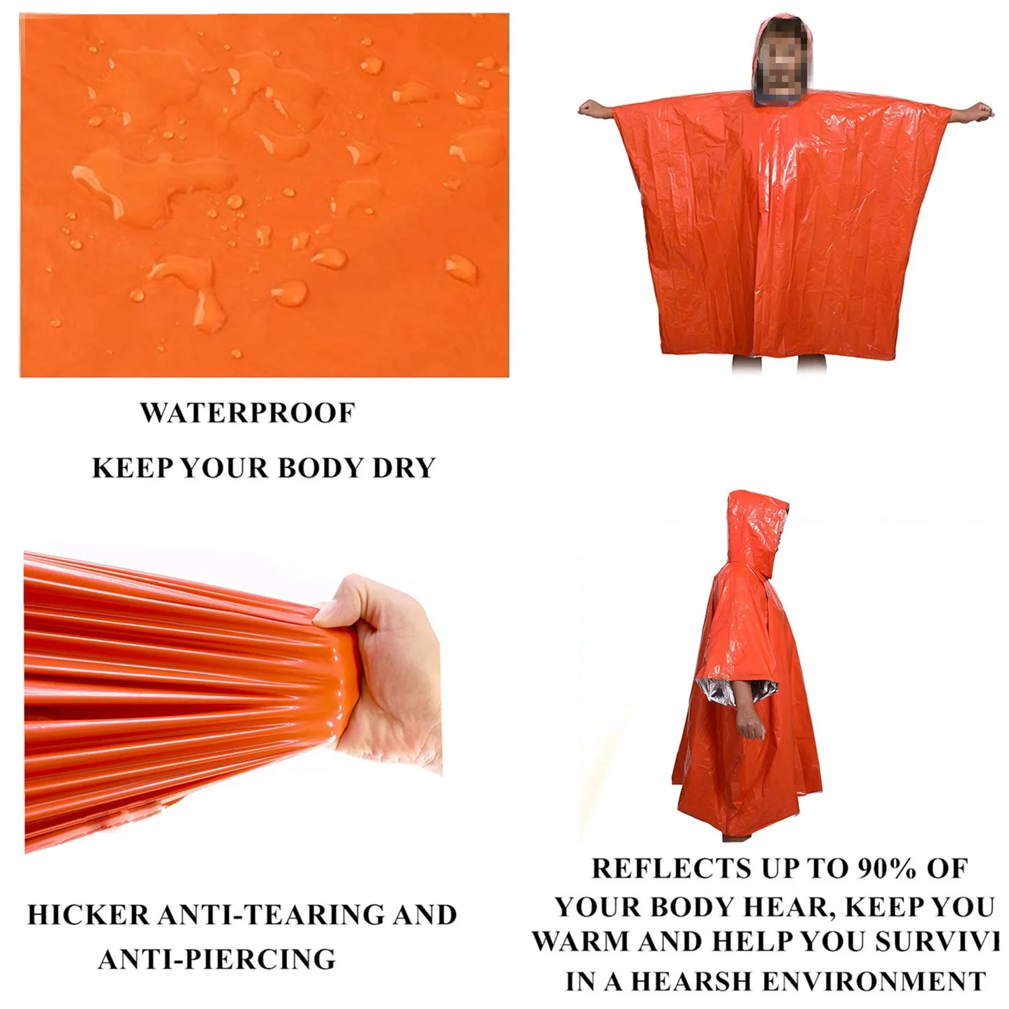 Emergency Raincoat Poncho Waterproof Rainwear Blanket Survival Camping