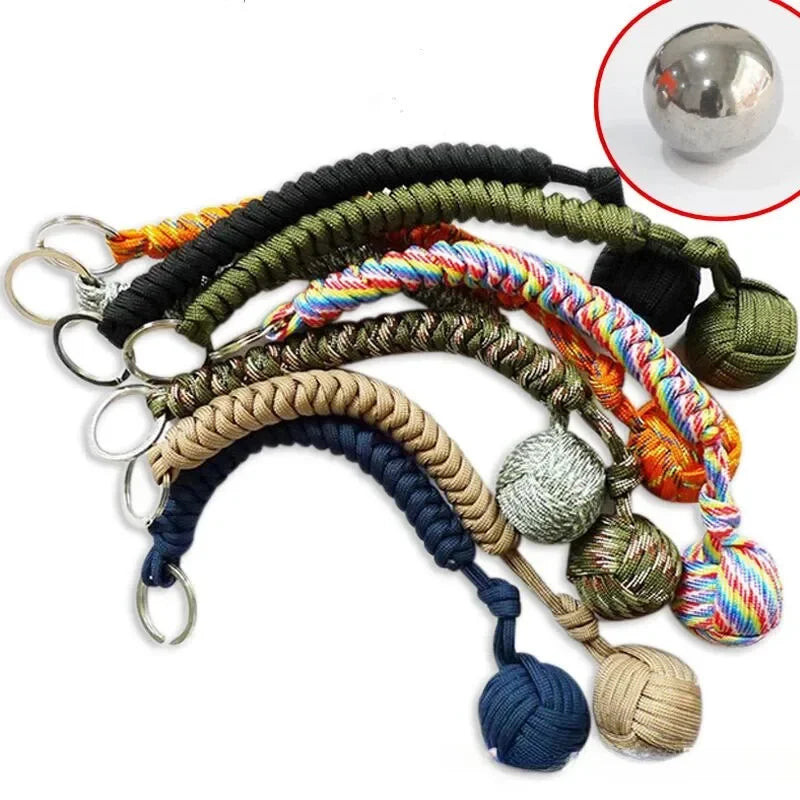 1pc Monkey Fist Steel Ball Self Defense Lanyard Survival Key Chain