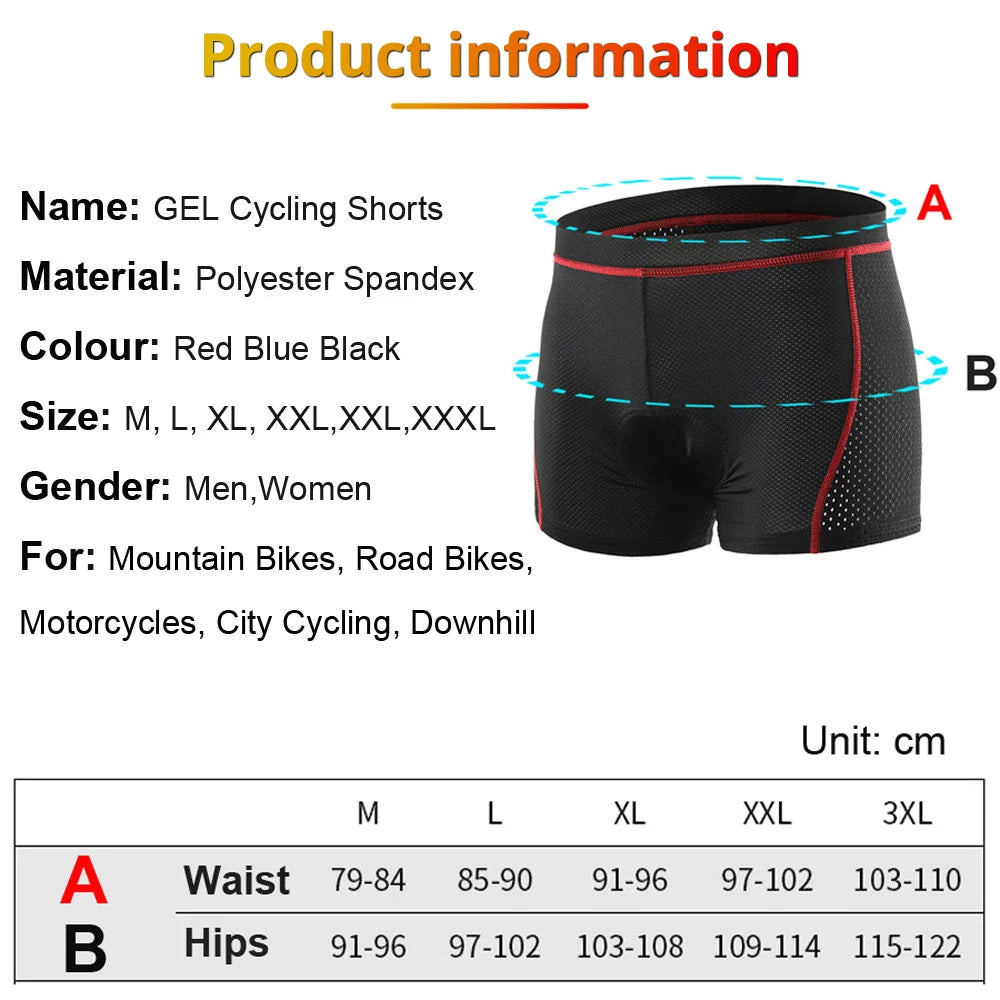 NEWBOLER Cycling Shorts Breathable Mesh Cycling Underwear 5D Gel Pad