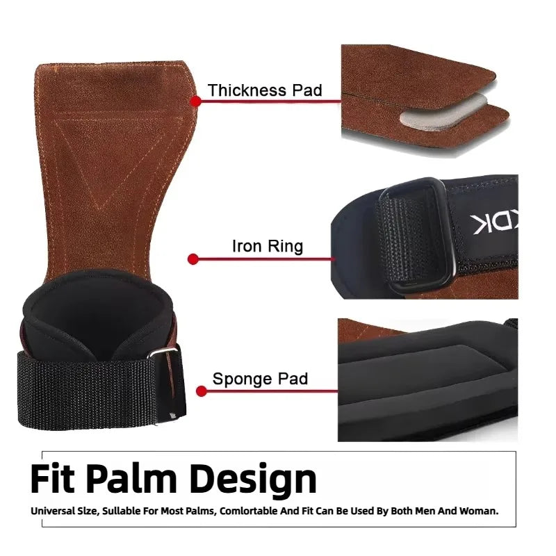 Cowhide Gym Gloves Grips Anti-Skid Weight Power Belt Lifting Pads