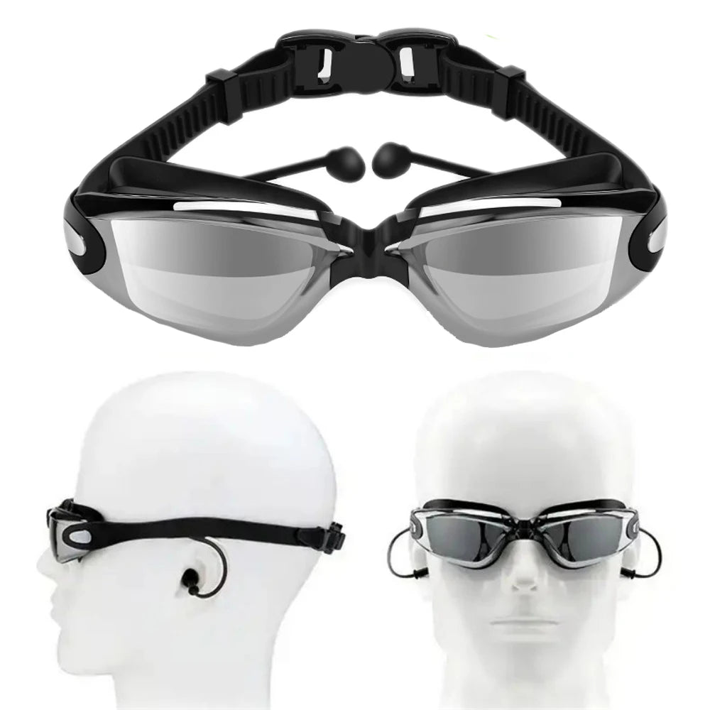 Swimming Goggles Adults Swim Glasses with Earplug Men Women Anti-fog