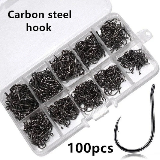 100Pcs/box #3~#12 High Carbon Steel Hooks, Sport Circle Silver Fishing
