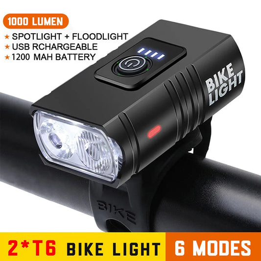 2T6 LED Bicycle Front Light 1000LM Aluminum Alloy Bike Light Headlight