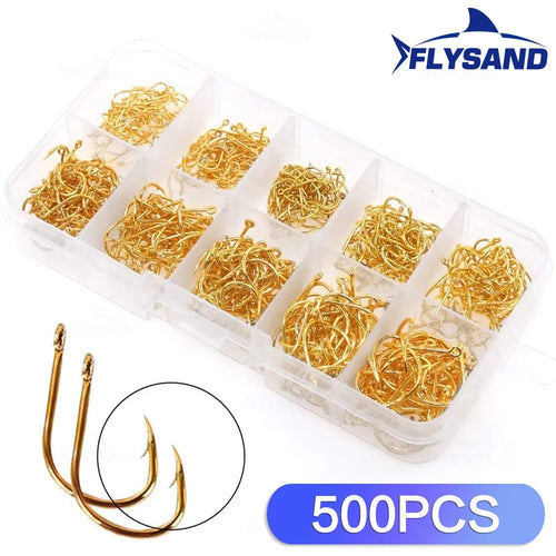 FLYSAND 100pcs/500pcs High Carbon Steel Fishing hooks Mixed Size