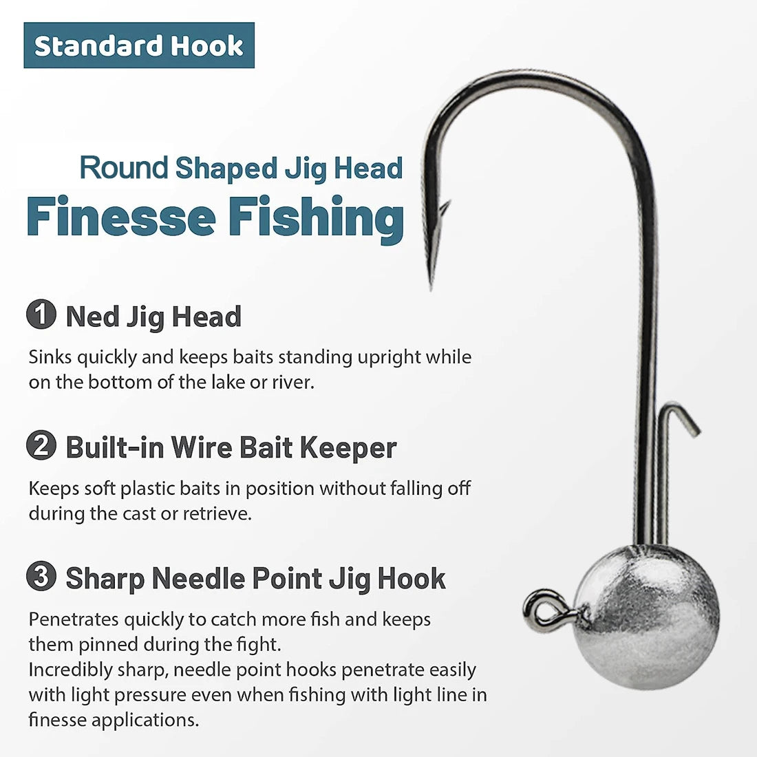 FishTrip 5~10pcs Ned Jig Heads Fishing Hook 2g~17g Soft Lures Worm