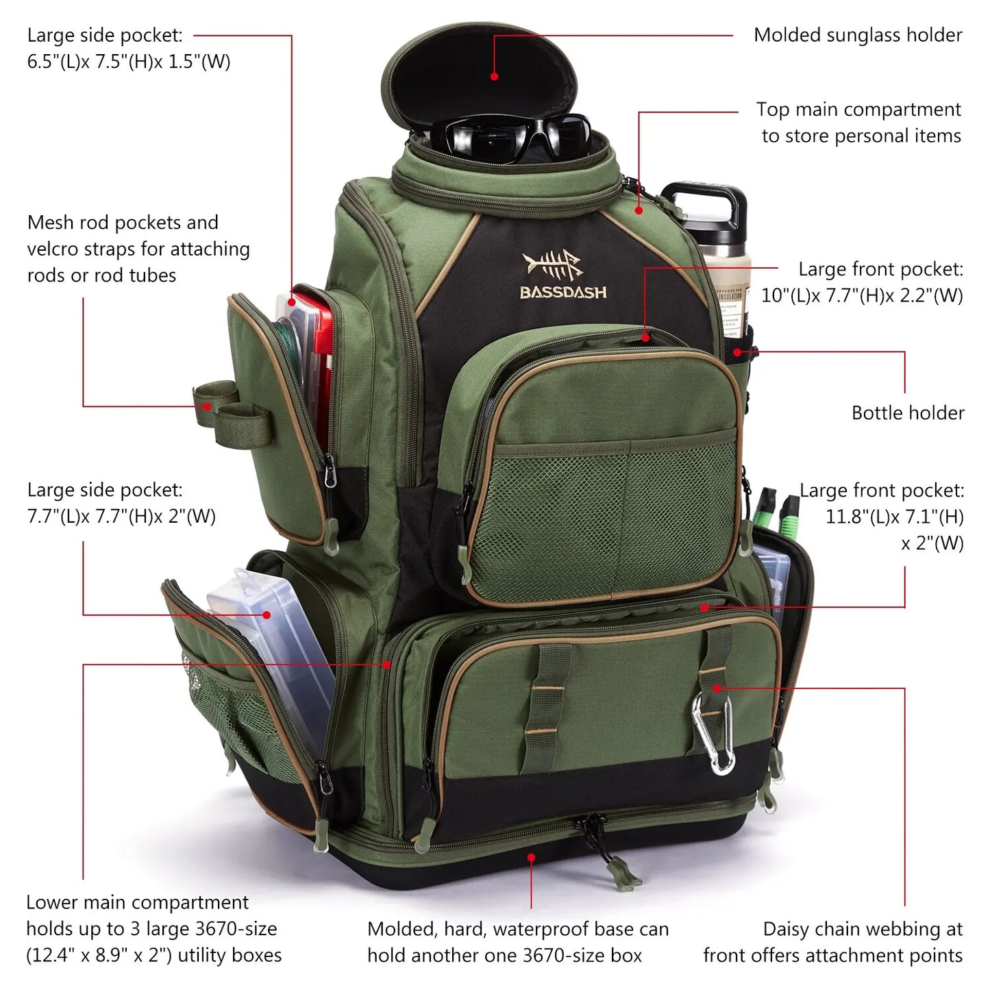 Bassdash Multifunctional Fishing Tackle Backpack Lightweight Tactical