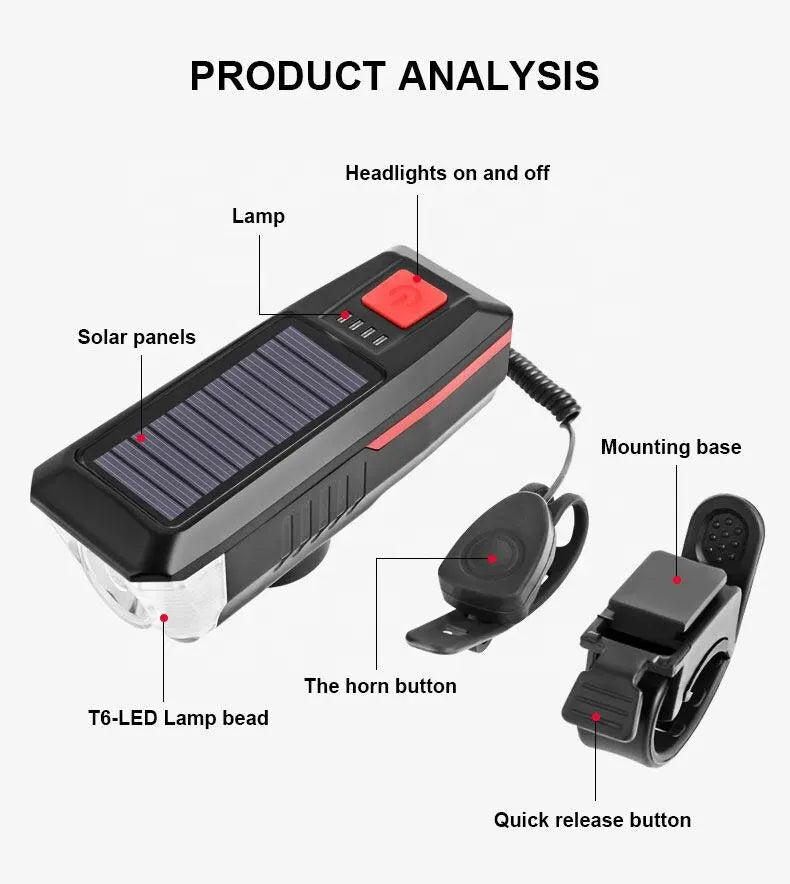 Solar Bicycle Light USB Rechargeable Power Display MTB Mountain Road