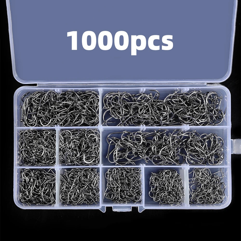 1000PCS Fishing Hooks Set High Carbon Steel Sharp Durable Barbed