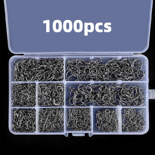 1000PCS Fishing Hooks Set High Carbon Steel Sharp Durable Barbed