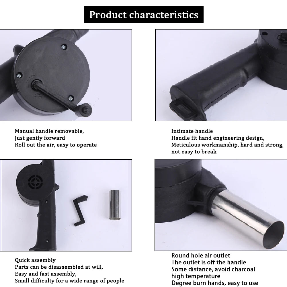 Outdoor Barbecue Fan Hand-cranked Air Blower Portable BBQ Grill Fire