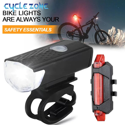 USB Rechargeable Bike Light Front Light Red Taillight Easy to Install