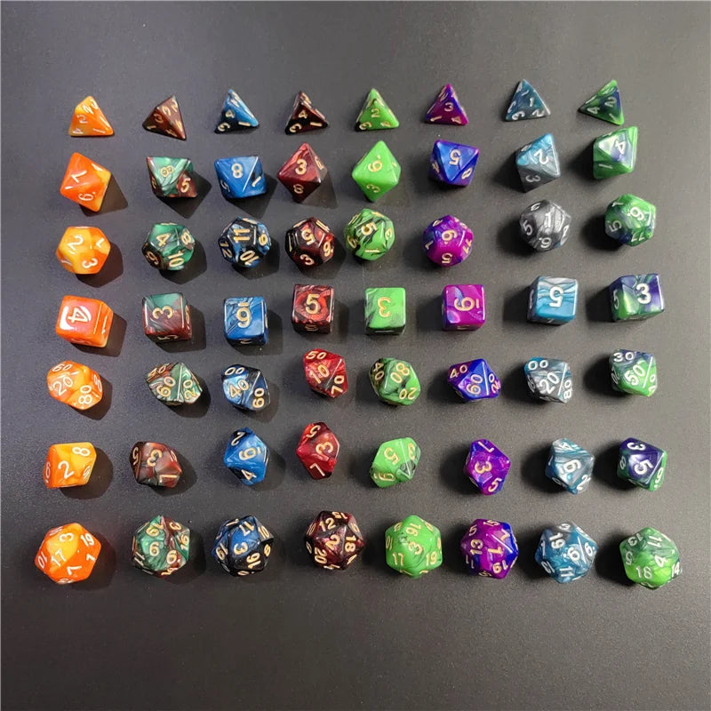 7PCS 1 Set 8 Colors Galaxy Style DND Dice Set D4 D6 D8 D10 D12 D20